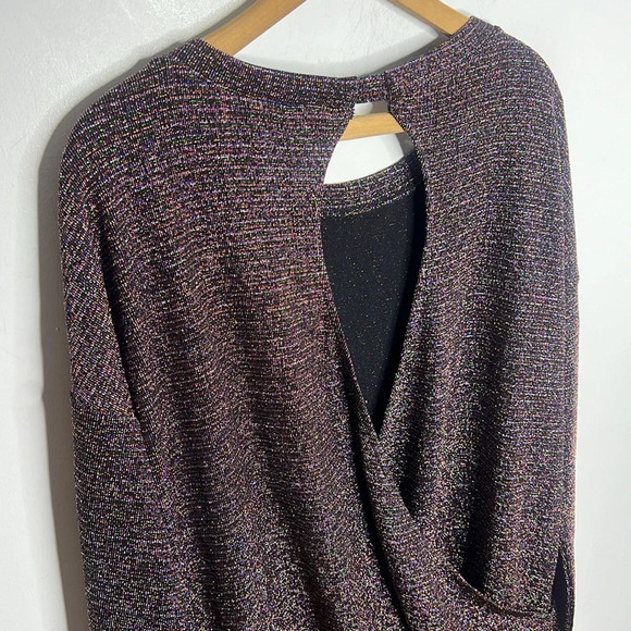 PAIGE Celeste Open Back Lurex Striped Metallic Weave Long Sleeve Shirt - Picture 5 of 13